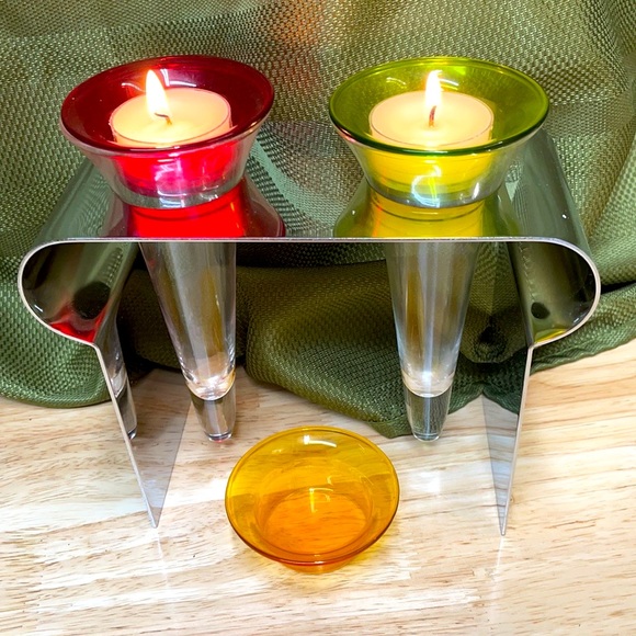 PARTYLITE MODERN SILVER DOUBLE TEALIGHT HOLDER NIB